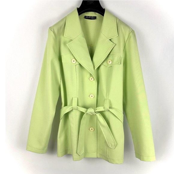Vintage Jackets & Blazers - Vintage 1980’s 1990’s ‘Renato Bene Paris’ Belted Blazer in Pastel Lime Green • M